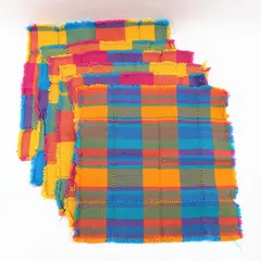 Lot of 6 Rainbow Plaid Fabric Table Placemats 14 x 13.5 In