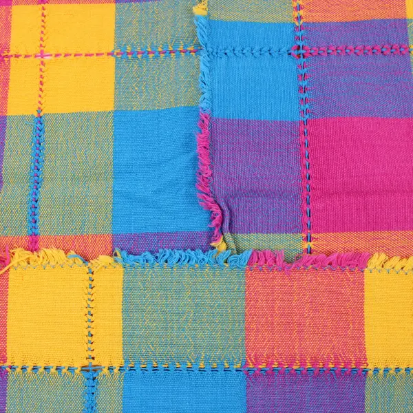 Lot of 6 Rainbow Plaid Fabric Table Placemats 14 x 13.5 In