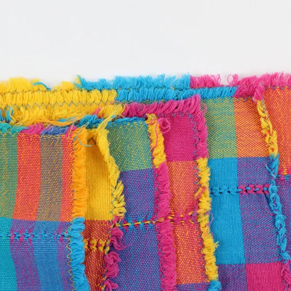 Lot of 6 Rainbow Plaid Fabric Table Placemats 14 x 13.5 In