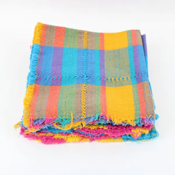 Lot of 6 Rainbow Plaid Fabric Table Placemats 14 x 13.5 In