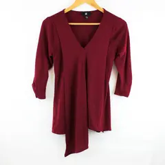 IZ Byer Women's Burgundy V-Neck 3/4 Sleeve Asymmetrical Knit Top Small