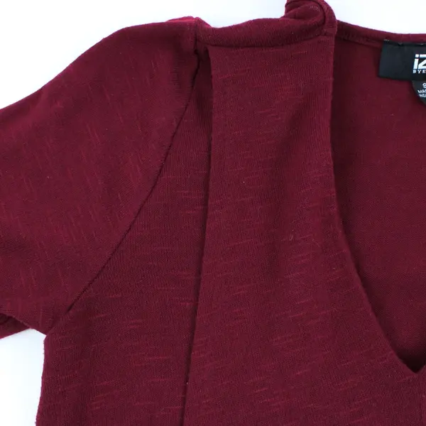 IZ Byer Women's Burgundy V-Neck 3/4 Sleeve Asymmetrical Knit Top Small