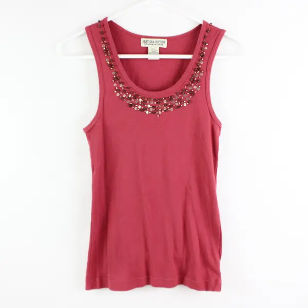 Next Era Couture Women's Large Raspberry Rose Beaded Neckline Tank Top