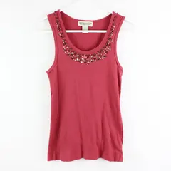 Next Era Couture Women's Large Raspberry Rose Beaded Neckline Tank Top