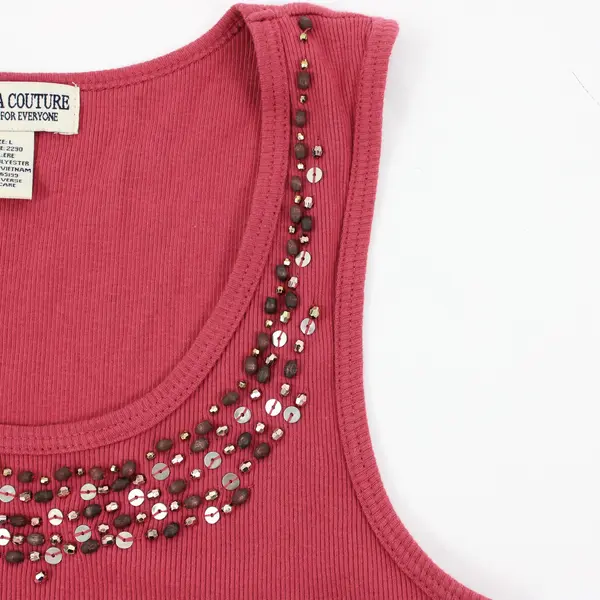 Next Era Couture Women's Large Raspberry Rose Beaded Neckline Tank Top