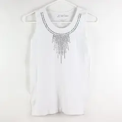 LC Couture Women's White Bedazzled Neckline Tank Top S/M