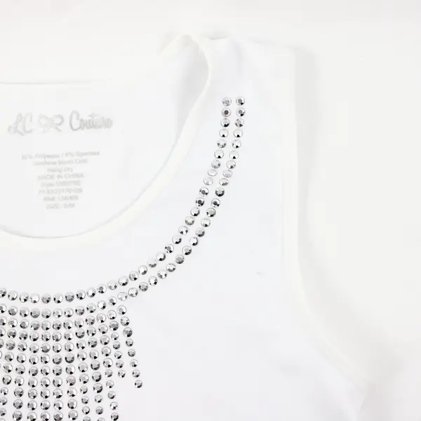 LC Couture Women's White Bedazzled Neckline Tank Top S/M