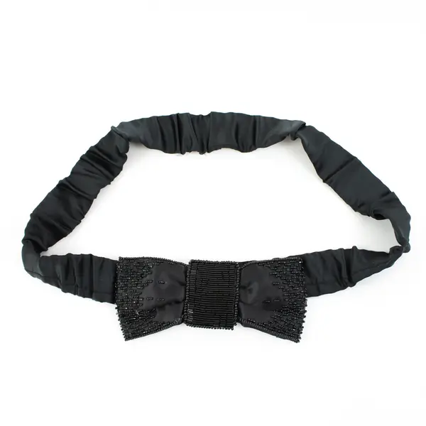 Black Beaded Bow Belt Stretch Waist 33-37 Inch Women's
