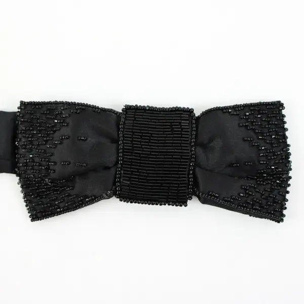 Black Beaded Bow Belt Stretch Waist 33-37 Inch Women's