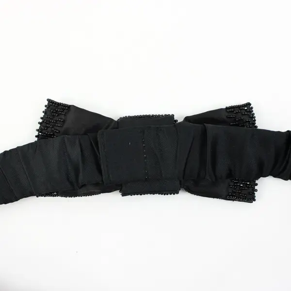 Black Beaded Bow Belt Stretch Waist 33-37 Inch Women's