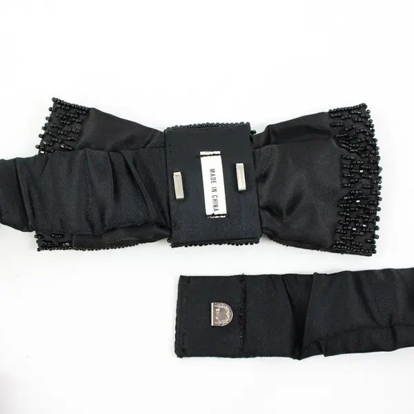 Black Beaded Bow Belt Stretch Waist 33-37 Inch Women's