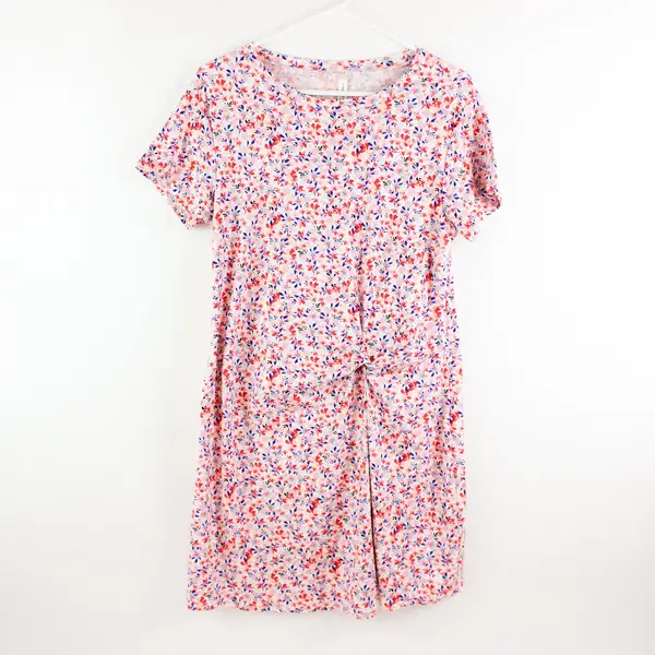 Magic Fit Women's M Floral Pullover Dress Pink Red Blue Short Sleeve Knee Length