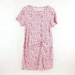 Magic Fit Women's M Floral Pullover Dress Pink Red Blue Short Sleeve Knee Length