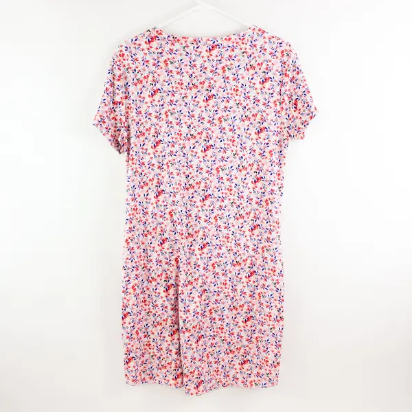 Magic Fit Women's M Floral Pullover Dress Pink Red Blue Short Sleeve Knee Length
