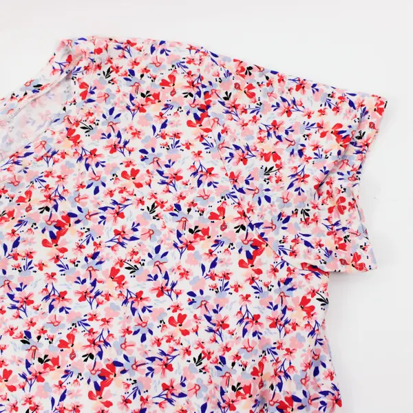 Magic Fit Women's M Floral Pullover Dress Pink Red Blue Short Sleeve Knee Length