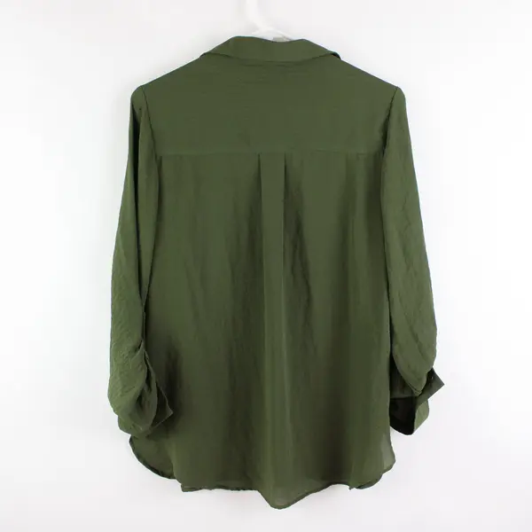 A New Approach Women's Small Army Green Roll Tab Sleeve Shirt