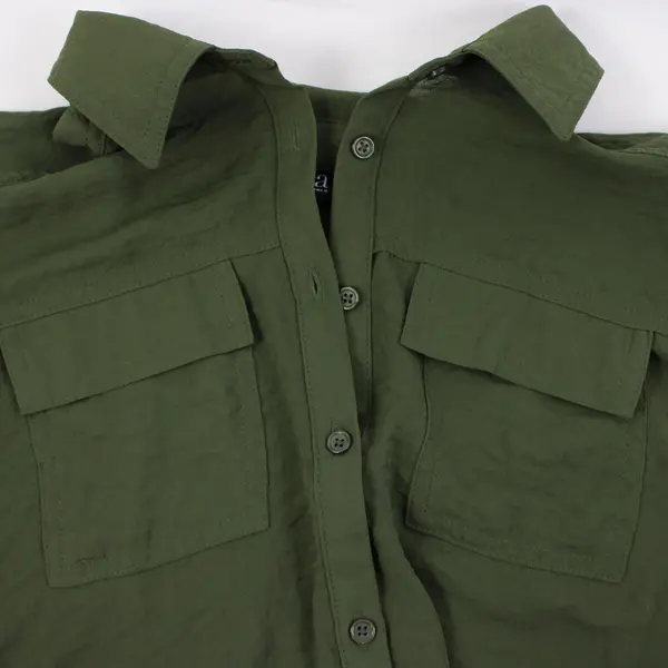 A New Approach Women's Small Army Green Roll Tab Sleeve Shirt