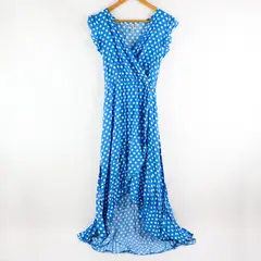 Grecerelle Women's Medium Blue White Polka Dot High-Low Dress