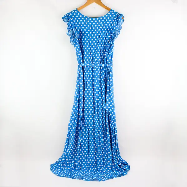 Grecerelle Women's Medium Blue White Polka Dot High-Low Dress