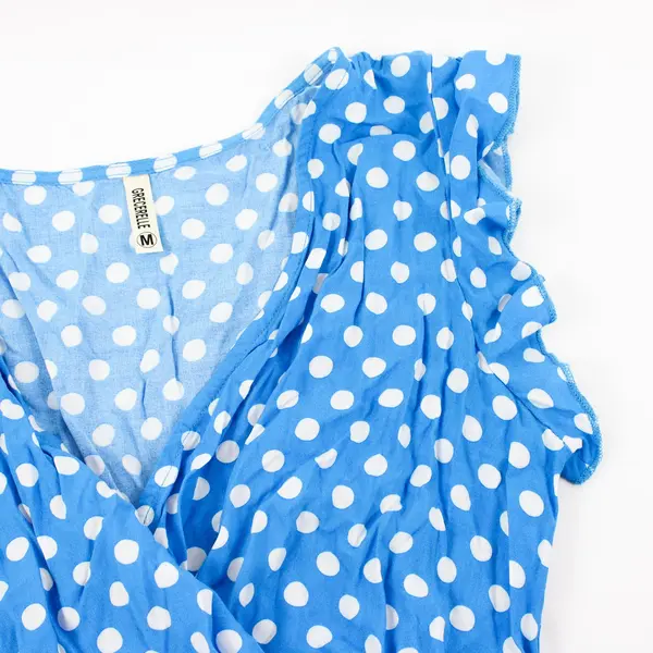 Grecerelle Women's Medium Blue White Polka Dot High-Low Dress