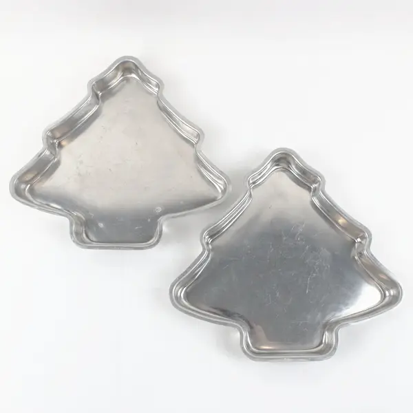 Lot of 2 Aluminum Christmas Tree Cake Pans Holiday Baking Molds
