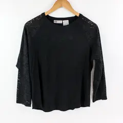 Faded Glory Women's Black Lace Sleeve Top Size Large 12/14