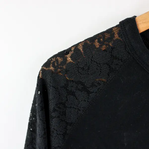 Faded Glory Women's Black Lace Sleeve Top Size Large 12/14