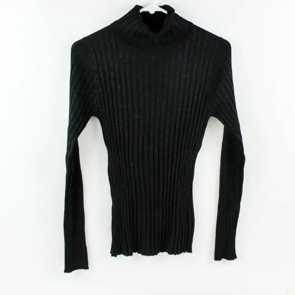 George Women's Sparkly Black Ribbed Turtleneck Sweater Size L 12/14