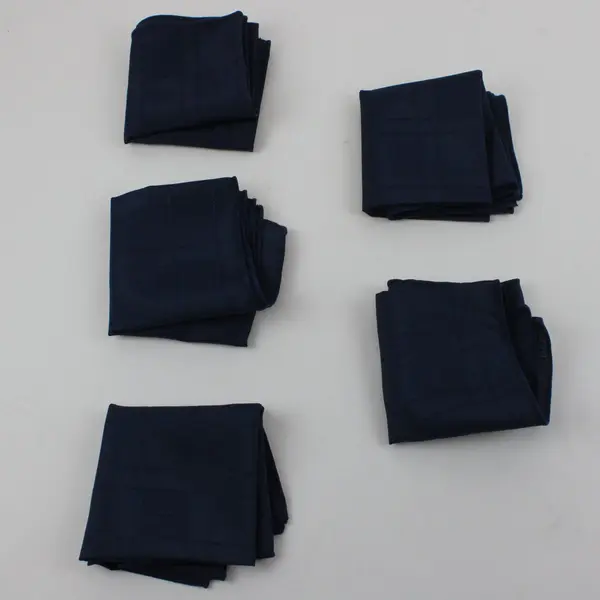 Lot of 5 Navy Blue Square Pattern Cloth Napkins 17x17
