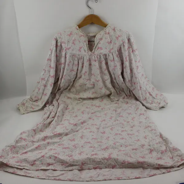 Katherine Bishop Women's Long Sleeve Floral Sleepdress White Pink