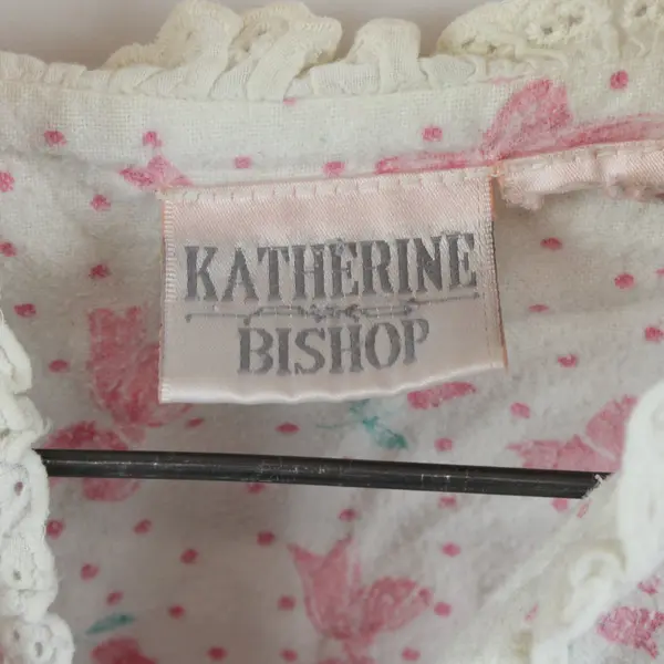 Katherine Bishop Women's Long Sleeve Floral Sleepdress White Pink