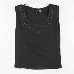 Jason Maxwell Women's Petite PM Black Ribbed Sequin Neckline Tank Top