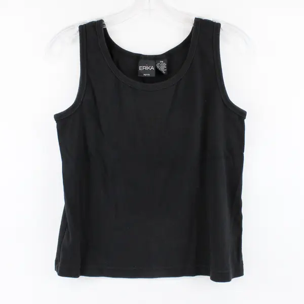 Erika Women's Black Cotton Blend Tank Top Size PM Sleeveless