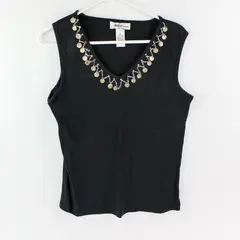 Kikit Studio Women's Medium Black Tank Top Coin Beaded Neckline