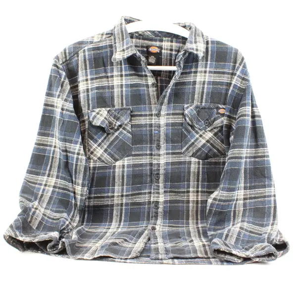 Dickies Men's Blue White Plaid Long Sleeve Button-Down Shirt XXL