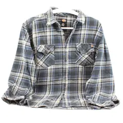 Dickies Men's Blue White Plaid Long Sleeve Button-Down Shirt XXL