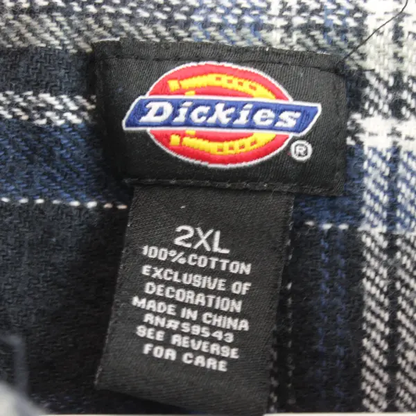 Dickies Men's Blue White Plaid Long Sleeve Button-Down Shirt XXL