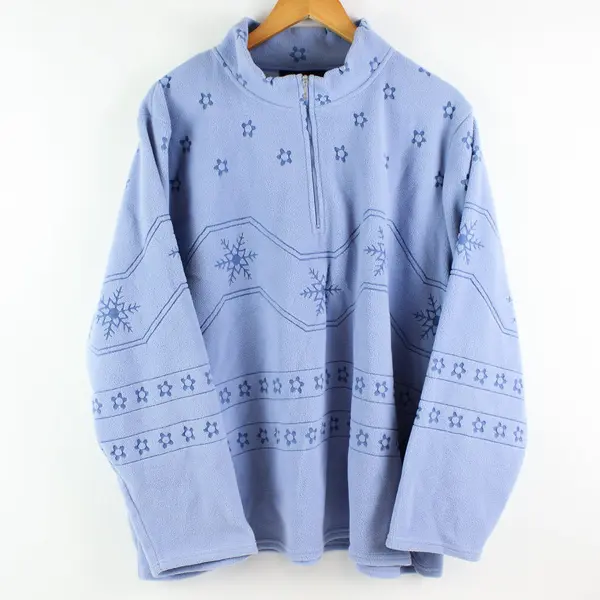 Denim & Co Women's 2X Cornflower Blue Snowflake Fleece 1/4 Zip