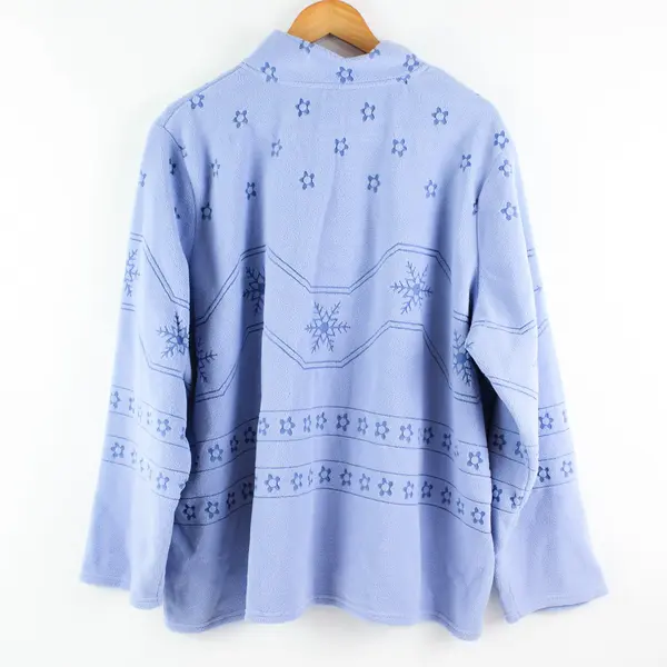 Denim & Co Women's 2X Cornflower Blue Snowflake Fleece 1/4 Zip