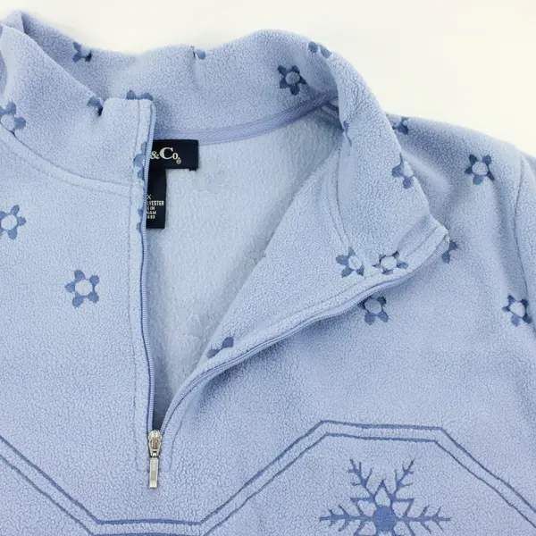 Denim & Co Women's 2X Cornflower Blue Snowflake Fleece 1/4 Zip