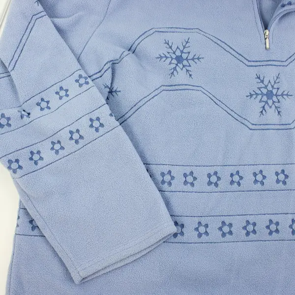 Denim & Co Women's 2X Cornflower Blue Snowflake Fleece 1/4 Zip