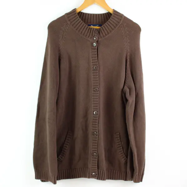 Denim & Co Women's Brown Cotton Blend Cardigan Sweater 3X