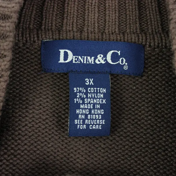 Denim & Co Women's Brown Cotton Blend Cardigan Sweater 3X