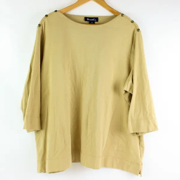 Denim & Co Women's Sandy Brown 3/4 Sleeve Button Accent Top 2X