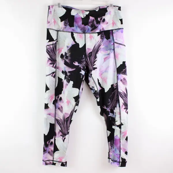 Velocity Women's XL Purple Black Floral Capri Leggings
