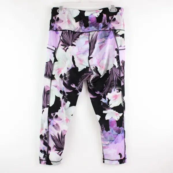 Velocity Women's XL Purple Black Floral Capri Leggings