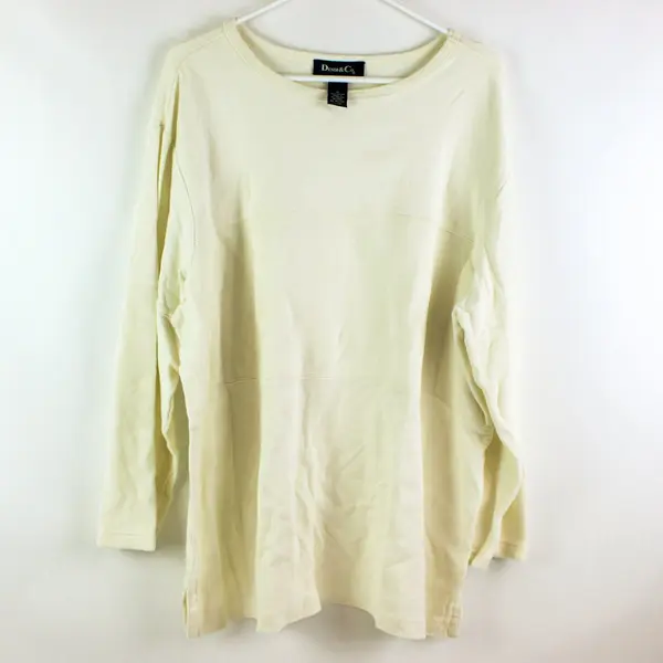 Denim & Co Women's 1X Off-White Textured Long Sleeve Top