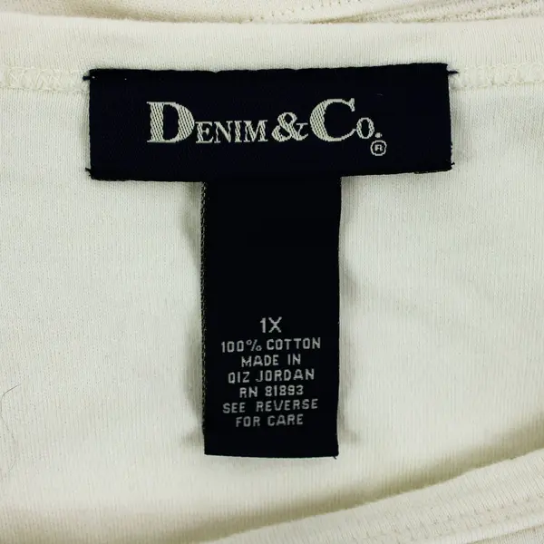 Denim & Co Women's 1X Off-White Textured Long Sleeve Top