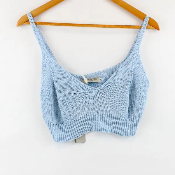 Antonello Serio Women's Light Blue Knit Crop Top Scoop Neck M/L NWT