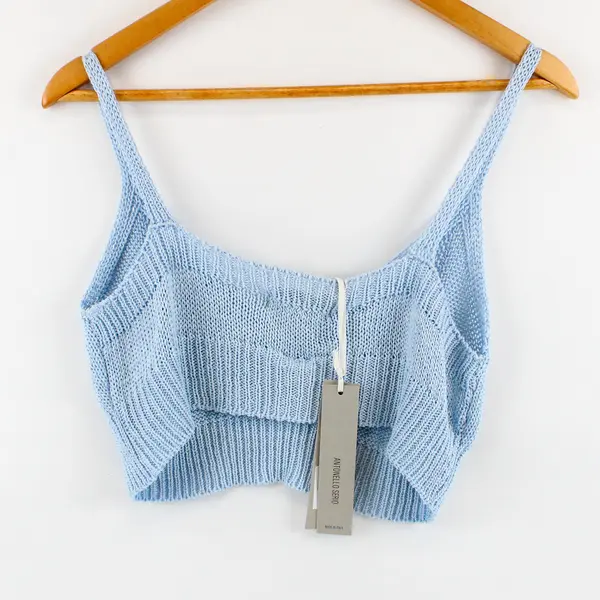 Antonello Serio Women's Light Blue Knit Crop Top Scoop Neck M/L NWT